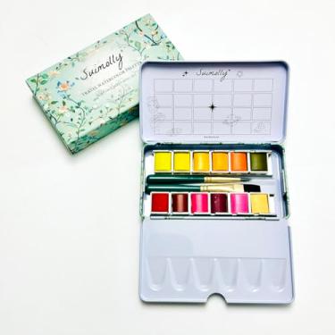 Imagem de Suimolly Conjunto de tinta aquarela, 12 cores com pincel, paleta de metal portátil para viagem para adultos e artistas (cores pastel)