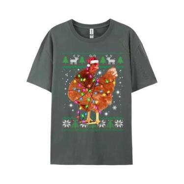 Imagem de Camiseta Casual De Algodão Natural Com Luzes De Natal E Chapéu De Papa