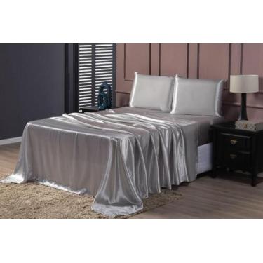 Imagem de Jogo De Lençol Casal Padrão Cetim Seda Cinza 4 Peças - Lm Detona