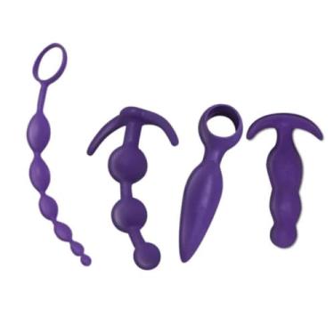 Imagem de Kit Plug Anal 4 Unidades Variados Para Treino E Dilatação Progressiva Kit De Estimulação Anal PL91 (ROXO)