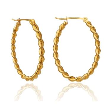 Imagem de Brincos de argola torcidos grossos para mulheres — argolas de aço inoxidável hipoalergênicas banhadas a ouro 18 K, joias minimalistas, presentes para festa de aniversário, one size, Aço inoxidável