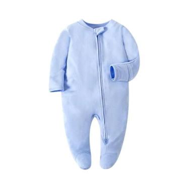 Imagem de Pijamas De Algodão Unissex Com Zíper E Mangas Longas Para Bebês De 0 a