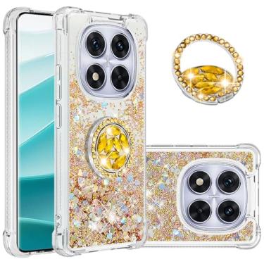 Imagem de Monwutong Capa Slim Fit para Xiaomi Redmi Note 14 Pro 5G, TPU macio com glitter líquido efeito areia movediça anel de silicone, capa de proteção de tela e câmera para Redmi Note 14 Pro 5G, WTZH Golden