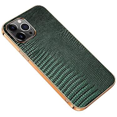 Imagem de MURVE Capa de telefone traseira com moldura dourada padrão lagarto, para Apple iPhone 13 Pro (2021) capa à prova de choque de couro de 6,1 polegadas [proteção de tela e câmera] (cor: verde)