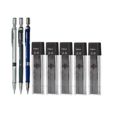 Imagem de Conjunto De Lápis Mecânico 2.0 Mm 2B Com Refil De Grafite Preto Para E