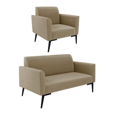 Imagem de Sofá Namoradeira Com Poltrona Pés Villach Marisa Suede Marrom Rato D03 - D?rossi