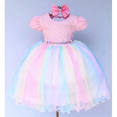 Imagem de Vestido Infantil Festa Unicórnio Colorido Arco-íris E Tiara - Pingo De