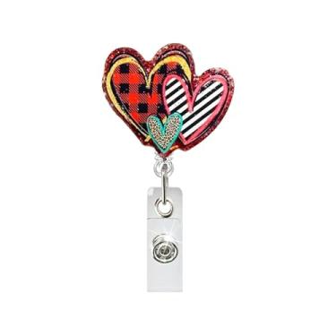 Imagem de Carretel de crachá de dia dos namorados retrátil para crachá de identificação de acrílico clipe de crachá de identificação vintage com design de corações decorativos, porta-crachás para dia dos