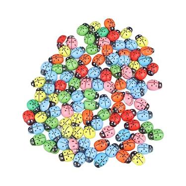 Imagem de Botões de madeira animal bonito dos desenhos animados decorativos diy artesanato botões para sacos de roupas scrapbooking madeira sintética 100 peças (Joaninhas coloridas)