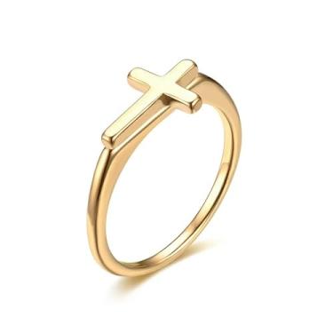 Imagem de JDYDYJT Anel de cruz eternidade promessa de casamento noivado para mulheres símbolo cristão declaração de boa sorte aliança minimalista hipoalergênico, 6-9, Aço inoxidável Aço inoxidável Banhado a