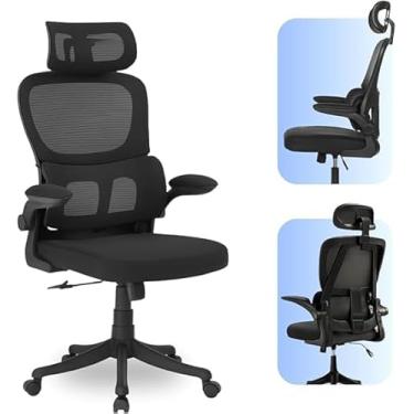 Imagem de Cadeira Ergonômica de Escritório Preta com Apoio de Cabeça, Encosto Ajustável e Suporte Lombar – Conforto (Preta)