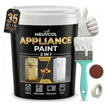 Imagem de Meuvcol Tinta branca para eletrodomésticos, tinta de geladeira de 35 Floz para superfície de metal e plástico, revestimento de retoque para geladeira, máquina de lavar louça, máquina de lavar