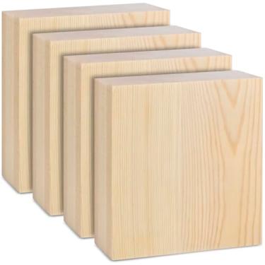 Imagem de Keshufu Blocos De Madeira Maciça Para Entalhe 6X6X1", 4 Retangulares Artesanato, Artesanato Inacabado, Suprimentos Bricolage, Porta-Copos, Gravura, Pintura Iniciantes E Adultos (6X6X1")