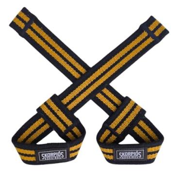 Imagem de Par Straps 100% algodão para academia, cross fit e musculação. (PRETO COM AMARELO,50 cm)