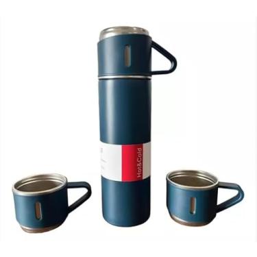 Imagem de Garrafa Térmica Premium Em Inox Com 3 Xícaras Bebidas Café (Azul)