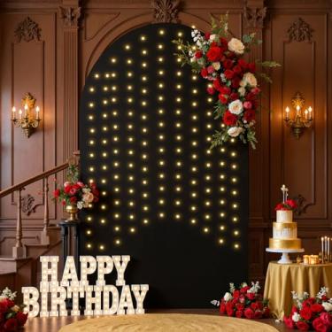 Imagem de Capa de fundo de arco preta de 1,8 m com cordão de luzes, capas de arco de casamento, cenário elástico, festa, chá de bebê, chá de panela, foto de aniversário, fotografia de fundo, suporte de arco