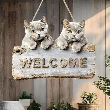 Imagem de Placa suspensa de boas-vindas de gato fofo - decoração de porta de gatinho adorável para varanda/entrada, presente para amigos e amantes de gatos/MP-07