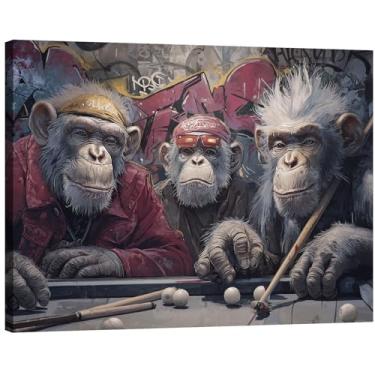 Imagem de Halioyo Arte de parede em tela de macaco grafite, decoração de quarto de bilhar de macaco engraçado, arte de rua abstrata moderna para sala de estar, quarto, quarto de adolescente, pintura pronta para
