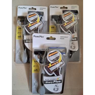 Imagem de PearlMax Aparelho de Barbear Descartável Sharp Plus com 6 Lâminas, Aloe Vitamin E, Cabeça Giratória, Super Stainless, Kit com 3 Pacotes de 2 Unidades