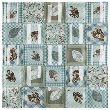 Imagem de Kit 1m² Pastilha de Vidro Patchwork 30cm X 30cm Azul/Cinza/Marrom