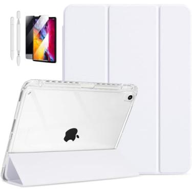 Imagem de Capa Compatível com iPad 9a 8a 7a Geração 10.2" 10.5" Polegadas Capa Para,Fino Translúcido Traseira Trifold Folio Suporte Protetora Tablet, Suporte S Pen Carregamento (Branco)