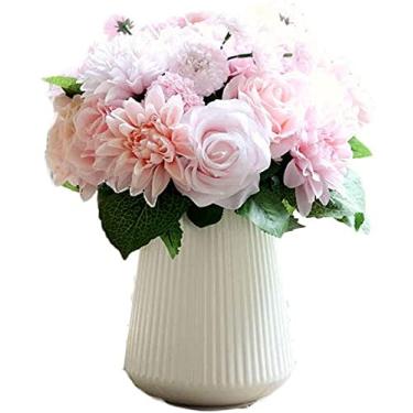 Imagem de Vaso de estilo europeu, conjunto de buquê de flores falsas, decoração de rosa, decoração de casa, sala de estar, vaso bonito (tamanho: estilo cinco) ()