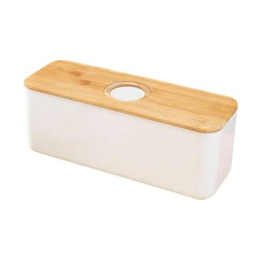 Imagem de Bothyi Caixa de pão com tampa de madeira, recipiente de armazenamento espaçoso e versátil para guardar pão, donuts, sobremesas e lanches, Tampa Do Buraco Branco