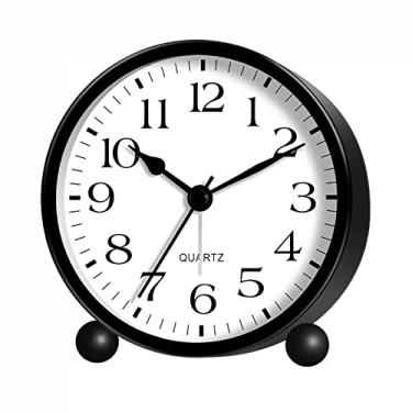 Imagem de x3anggyt5 Despertador para quarto, redondo, silencioso, analógico, sem tique-taque, com luz noturna, operado por bateria, conjunto fácil, para mesa, quarto e decoração de casa (Preto)