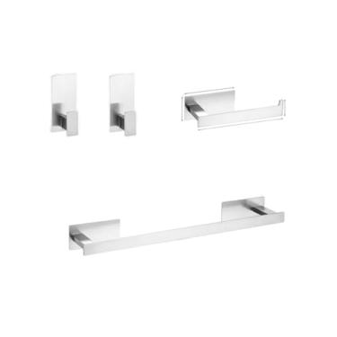 Imagem de Conjunto de acessórios de banheiro prateleira de parede preto fosco suporte de papel higiênico suporte de roupão gancho de toalha trilho de barra anel hardware de banho, prata conjunto de 4 peças B