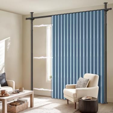 Imagem de AJAZZ Cortinas blackout 100% para sala de estar, azul, 1 painel L 250 x C 213 cm + hastes de cortina sem broca (A) 103-120 × (L) 89-254 cm, divisória de quarto para cortina de quarto/escritório