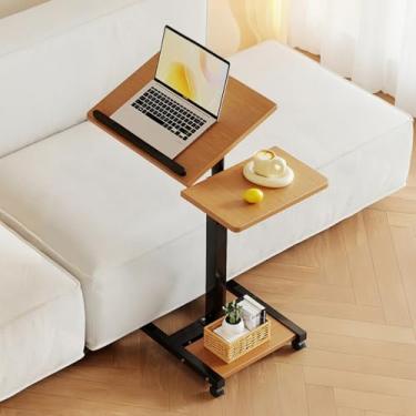 Imagem de Furist Suporte para laptop de altura ajustável para PC, computador, portátil, giratório, mesa giratória, mesa giratória, carrinho de mesa inclinável com rodas, rodízios e mouse pad mesa