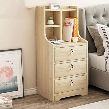 Imagem de Mesa de cabeceira de madeira independente prateleira de exibição com 3 gavetas cômoda para hall de entrada, sala de estar, escritório, livros, fotos, mesa de cabeceira digna