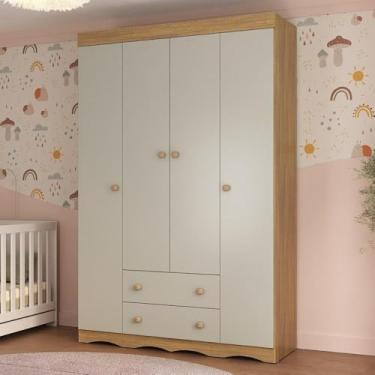 Imagem de Guarda-roupa Infantil 122cm 4 Portas e 2 Gavetas Realeza Multimóveis Mp4453 Madeirado/off White