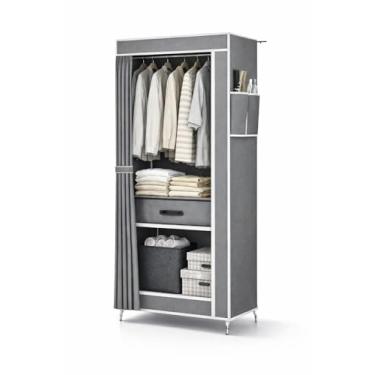 Imagem de Guarda Roupa Portátil Dobrável Cinza com Cabideiro e Prateleiras Organizador Multiuso