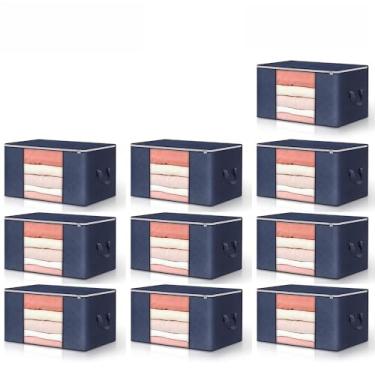 Imagem de KIT3~KIT10 Caixa Saco Organizador Grande Edredom Cobertor Casaco Guarda Roupa Ecológico Anti-Poeira Umidade Multiuso(10PCS-84L-Azul)