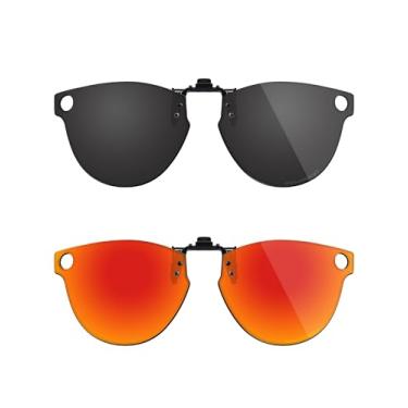 Imagem de Fiskr Óculos de sol polarizados clip-on flip up antirreflexo proteção UV para Ray-Ban Meta Headliner RW4009 e Gen 2 RW4013 50 mm - Ajuste compacto - Preto clássico e vermelho fogo