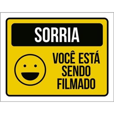 Imagem de Kit 3 Placa Sorria Você Sendo Filmado Amarela Sorriso 36X46