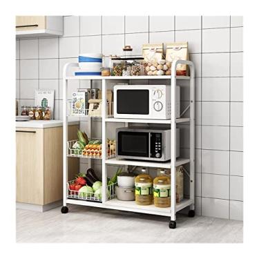 Imagem de Carrinhos de armazenamento de cozinha Suportes de padeiros de cozinha com rack de armazenamento de mesa com rodas Carrinho de armazenamento de forno de micro-ondas com cesta de arame