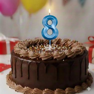 Imagem de Vela De Aniversário Design Número Com 7Cm Silver Festas Azul (Número 8)