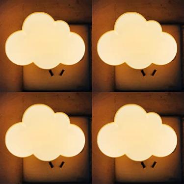 Imagem de AUSAYE Pacote com 4 luzes noturnas com sensor de LED, plugue na lâmpada de parede, luz noturna de nuvem, luz noturna fofa para quarto de crianças adultos, banheiro, banheiro, escadas, cozinha