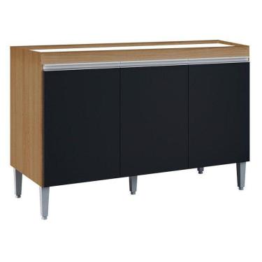 Imagem de Balcão De Cozinha Para Pia 120cm Manu 3 Portas Sem Tampo Branco Amêndoa/Preto