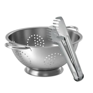 Imagem de Kit Cook Escorredor De Macarrão E Pegador De Massa Aço Inox