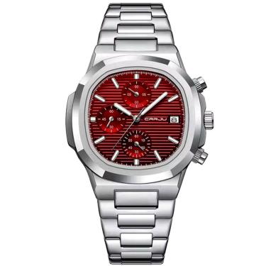 Imagem de Relógio De Pulso Masculino Analógico Com Pulseira De Aço Inoxidável Impermeável 3atm Vermelho