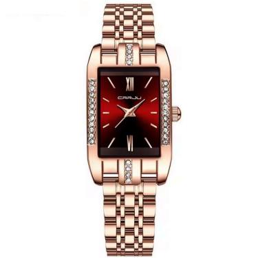 Imagem de Relógio De Quartzo Feminino Design Quadrado Bracelete De Aço Inoxidável Impermeavel 3atm Vermelho