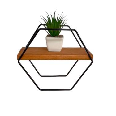 Imagem de Prateleira Moderna Hexagono Artesanal Ferro E Madeira