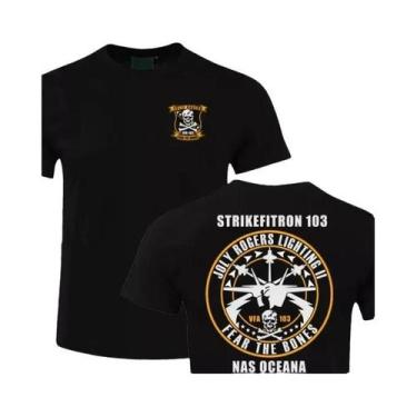 Imagem de Camiseta Masculina Casual Preta De Algodão Com Gola Redonda Navy VFA-1