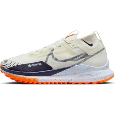 Imagem de NIKE Tênis de corrida masculino React Pegasus Trail 4 GTX, vidro marinho, tinta roxa, laranja, tamanho 41