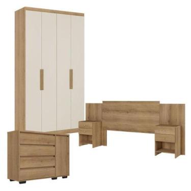 Imagem de Guarda Roupa Solteiro Milan 4 Portas Capuccino Off White Com Cômoda Co