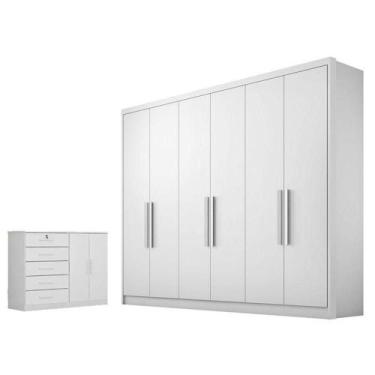 Imagem de Guarda Roupa Casal Linea Com Nicho E Cômoda Seul Neve - Novo Horizonte