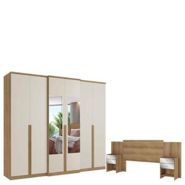 Imagem de Guarda Roupa Casal Valência 6 Portas Glass Capuccino Off White E Cabec
